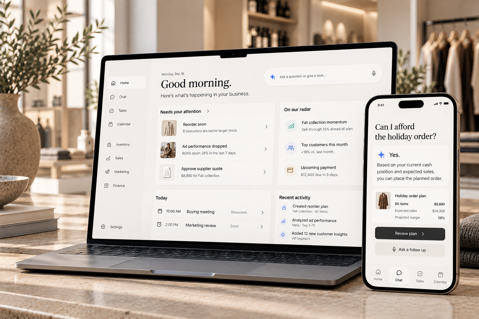 Quovexy product shown on laptop and phone